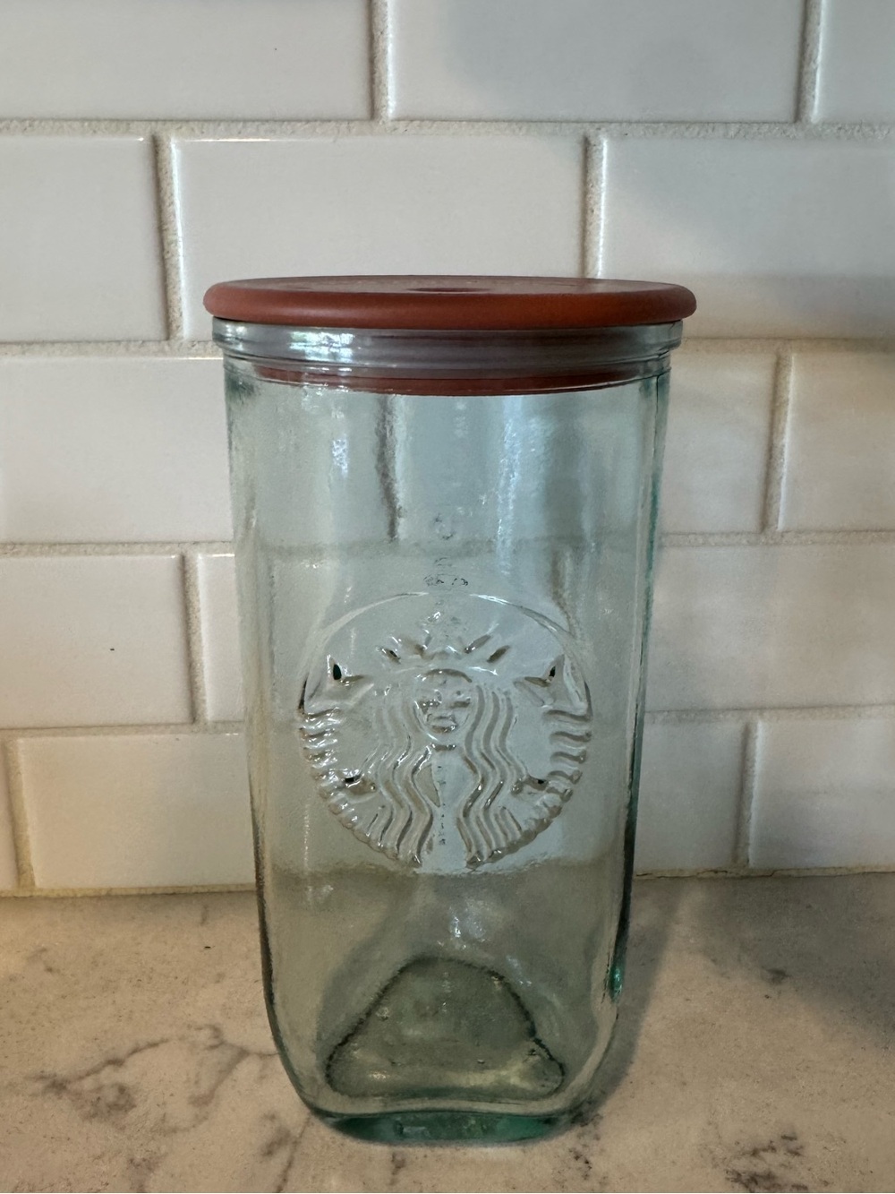 Starbucks 2024 Terracotta Brown Recycled Triangle Glass Cold Cup Limited Edition